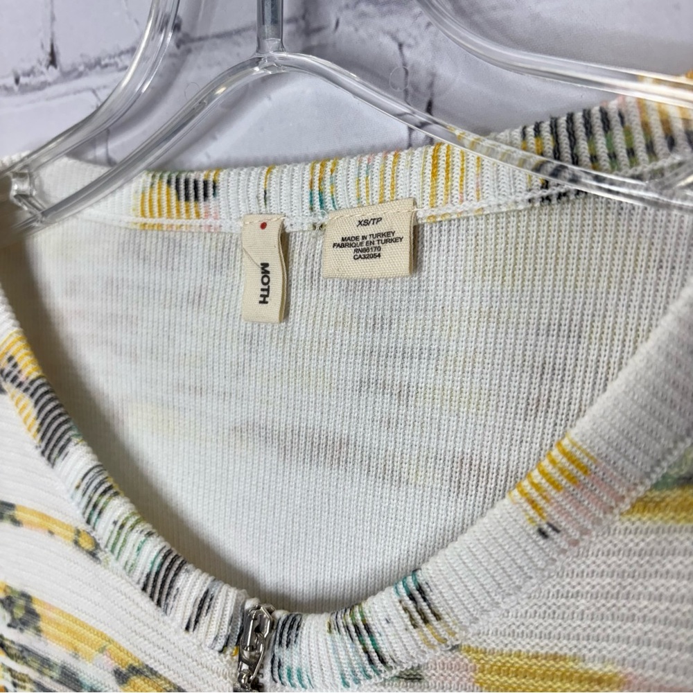 Anthropologie Moth Array Floral Striped Zip Front Knit Cardigan Sweater - Picture 4 of 5